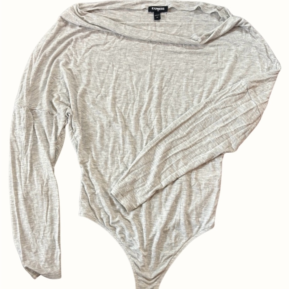 Express Off Shoulder Long Sleeve Bodysuit Gray XS Excellent Condition